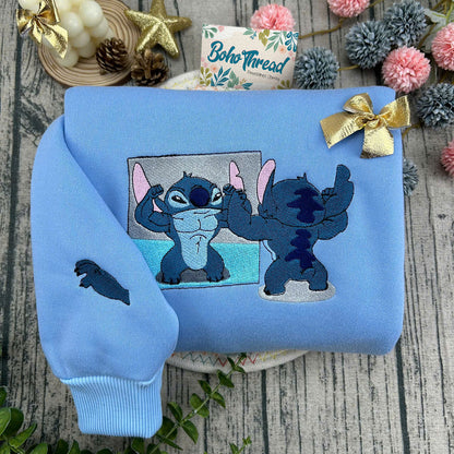 Disney Inspired Embroidered Sweatshirt, Hoodie, T-Shirt – Lilo & Stitch Cute Design Gift