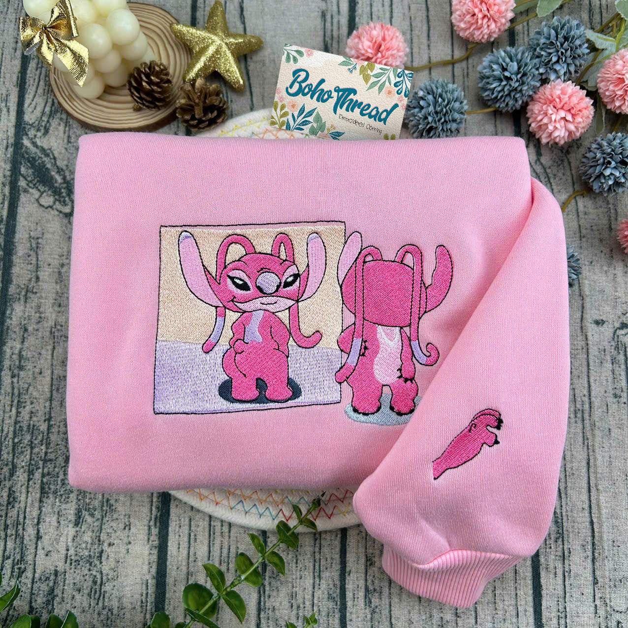 Disney Inspired Embroidered Sweatshirt, Hoodie, T-Shirt – Lilo & Stitch Cute Design Gift
