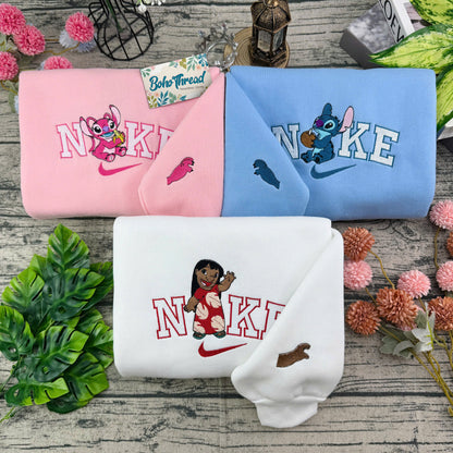 Stitch & Angel Embroidered Couple Sweatshirts, Hoodies & T-shirts
