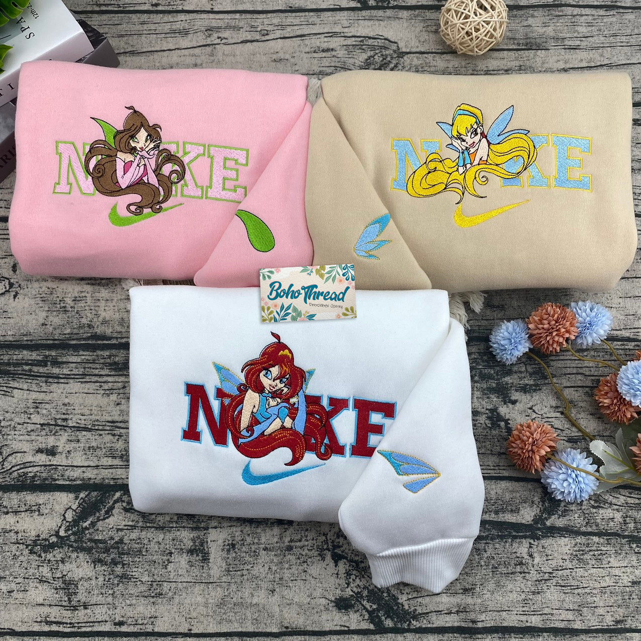 Fairy Inspired Embroidered Sweatshirt, Hoodie, T-Shirt – Tinker Bell & Winx Club Fairy Design Gift