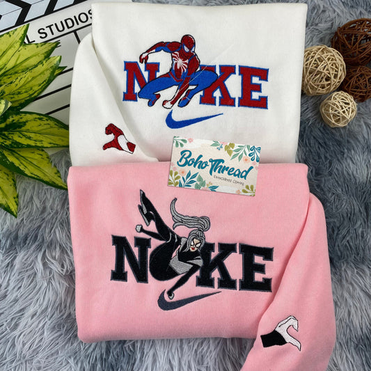 Superhero Inspired Embroidered Sweatshirt, Hoodie, T-Shirt – Spider-Man & Spider-Gwen Design Gift