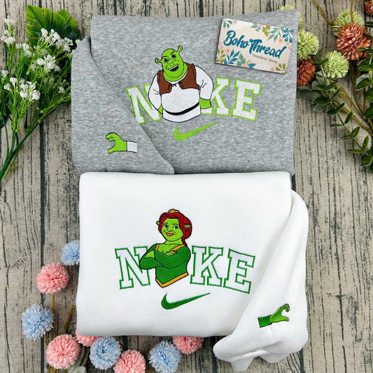 Cartoon Inspired Embroidered Sweatshirt, Hoodie, T-Shirt – Shrek & Fiona Design Gift