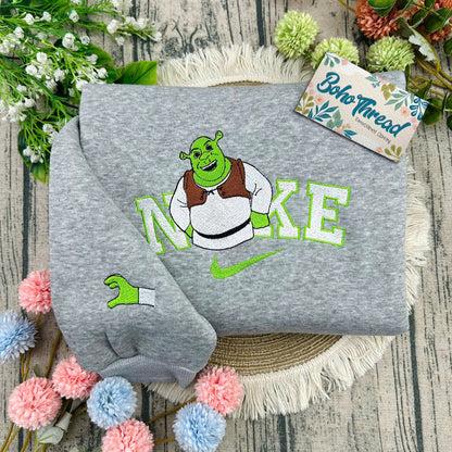 Cartoon Inspired Embroidered Sweatshirt, Hoodie, T-Shirt – Shrek & Fiona Design Gift