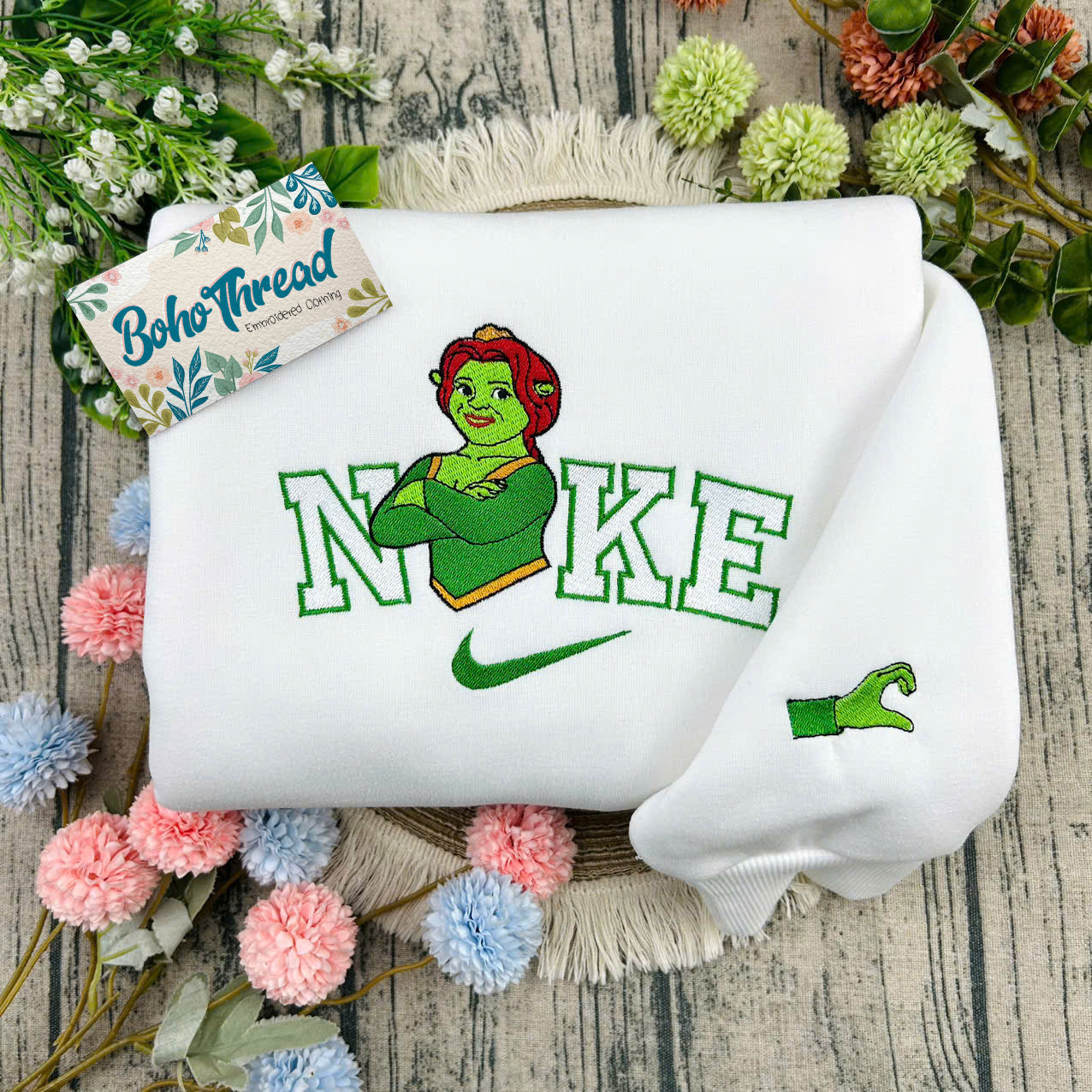 Cartoon Inspired Embroidered Sweatshirt, Hoodie, T-Shirt – Shrek & Fiona Design Gift