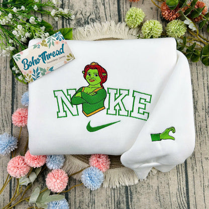 Cartoon Inspired Embroidered Sweatshirt, Hoodie, T-Shirt – Shrek & Fiona Design Gift