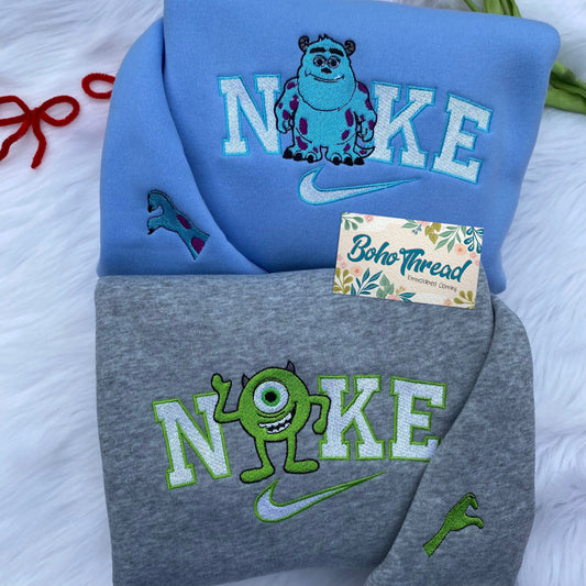 Disney Inspired Embroidered Sweatshirt, Hoodie, T-Shirt – Mike & Sulley Monsters, Inc. Design Gift