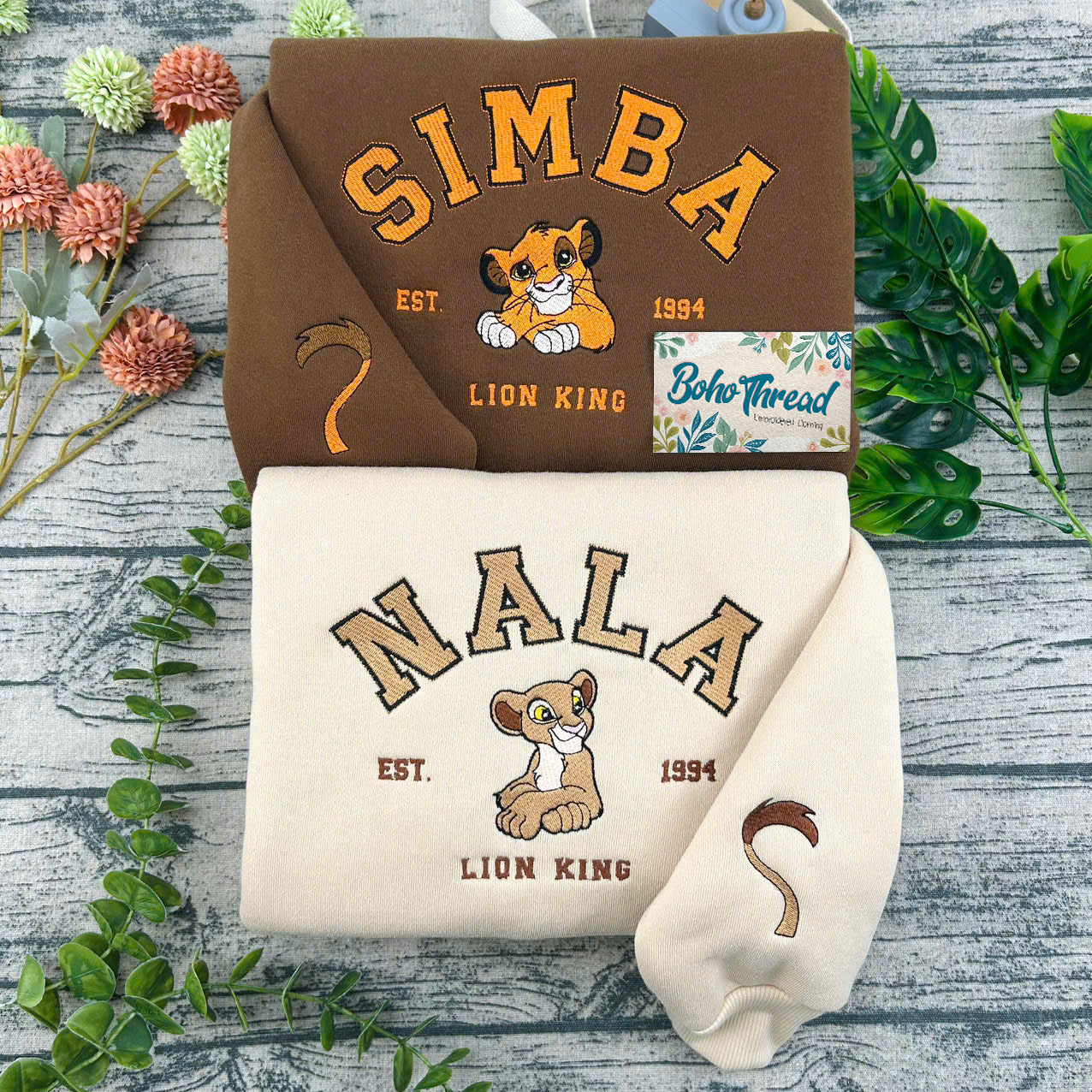 Disney Inspired Embroidered Sweatshirt, Hoodie, T-Shirt – Simba & Nala Lion King Couple Gift