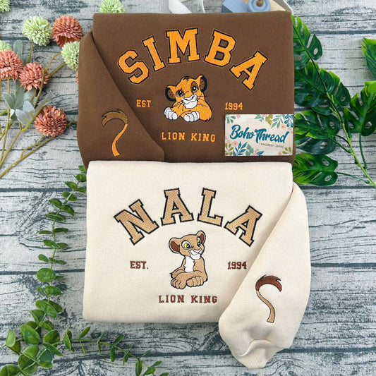 Disney Inspired Embroidered Sweatshirt, Hoodie, T-Shirt – Simba & Nala Lion King Couple Gift