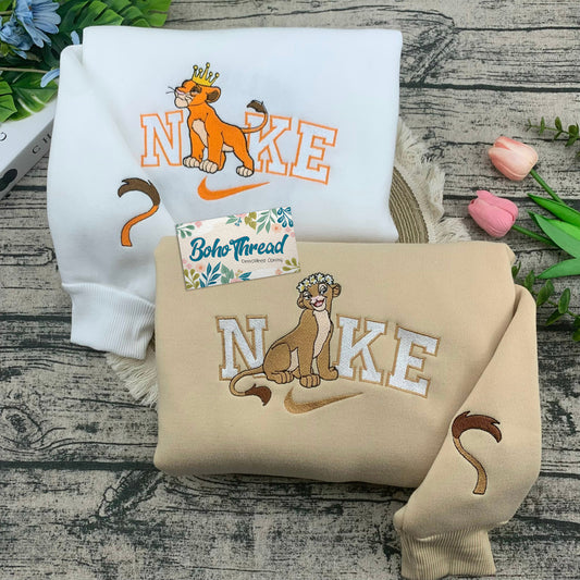 Disney Inspired Embroidered Sweatshirt, Hoodie, T-Shirt – Simba & Nala Lion King Couple Gift