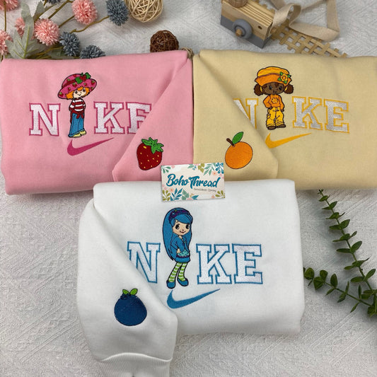 Cartoon Inspired Embroidered Sweatshirt, Hoodie, T-Shirt – Strawberry Shortcake & Friends Fruit Design Gift