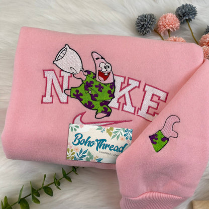 Cartoon Inspired Embroidered Sweatshirt, Hoodie, T-Shirt – SpongeBob & Patrick Pillow Fight Cute Gift