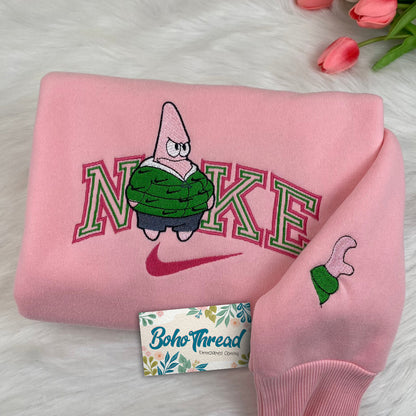 Cartoon Inspired Embroidered Sweatshirt, Hoodie, T-Shirt – SpongeBob & Patrick Funny Design Gift