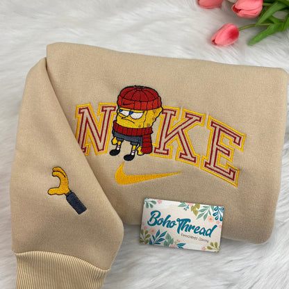 Cartoon Inspired Embroidered Sweatshirt, Hoodie, T-Shirt – SpongeBob & Patrick Funny Design Gift