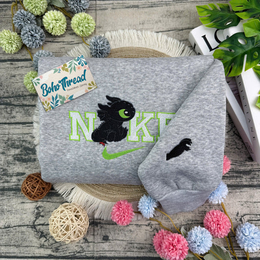 Disney Inspired Embroidered Sweatshirt, Hoodie, T-Shirt – Stitch & Toothless Cute Design Gift