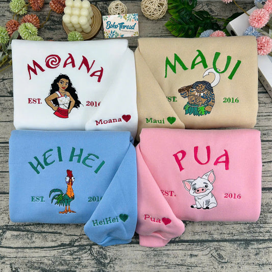 Disney Inspired Embroidered Sweatshirt, Hoodie, T-Shirt – Moana, Maui, Heihei & Pua Character Gift