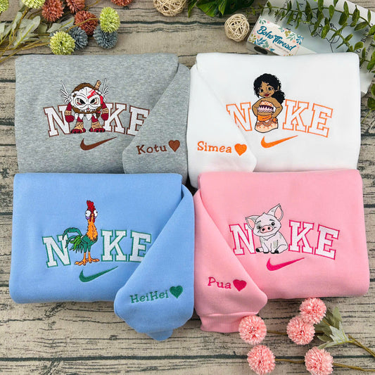 Disney Inspired Embroidered Sweatshirt, Hoodie, T-Shirt – Moana, Kotu, Simea, Heihei & Pua Character Gift