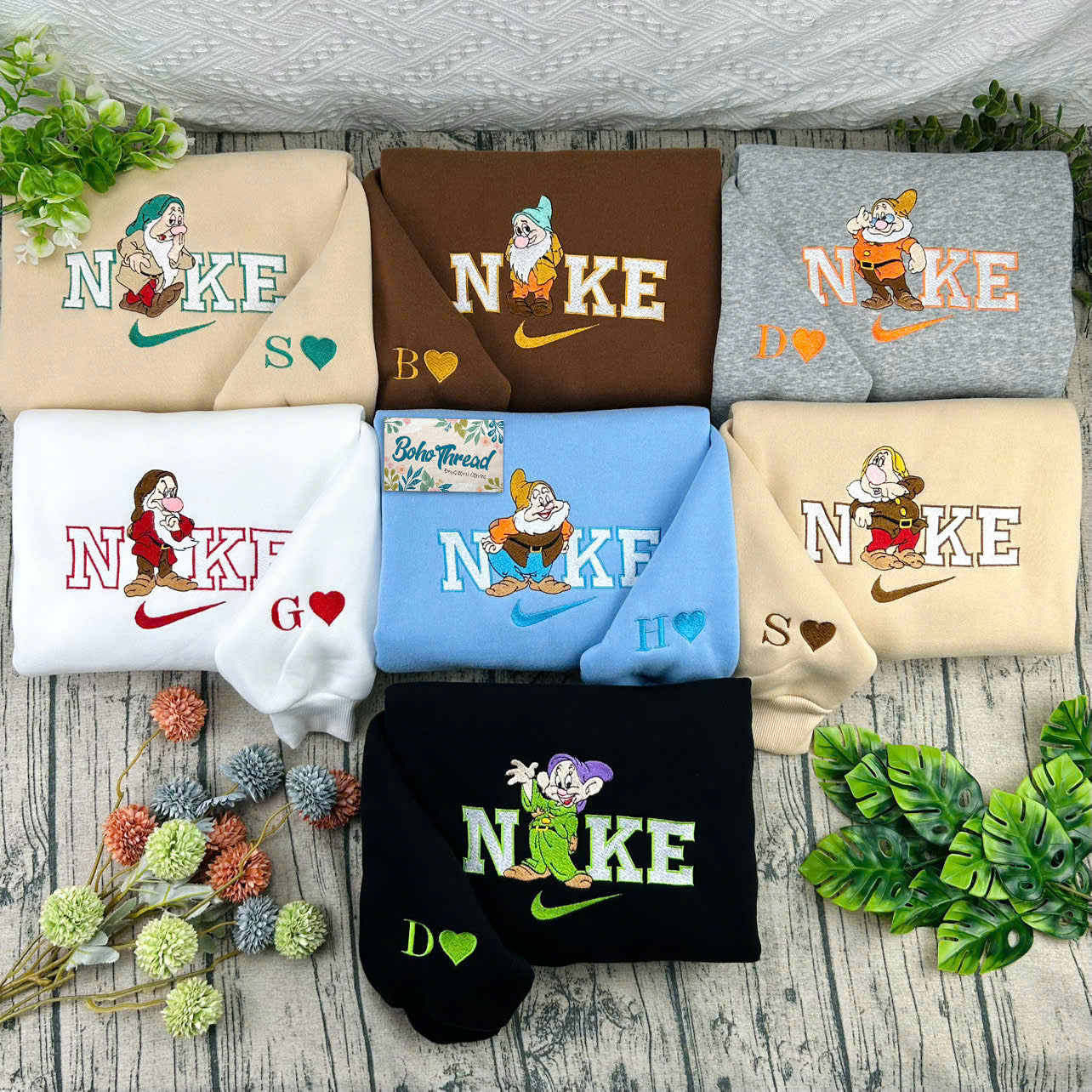 Disney Inspired Embroidered Sweatshirt, Hoodie, T-Shirt – Seven Dwarfs Character Design Gift