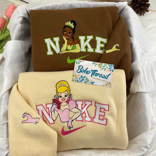 Disney Inspired Embroidered Sweatshirt, Hoodie, T-Shirt – Tiana & Cinderella Princess Design Gift