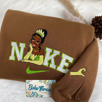 Disney Inspired Embroidered Sweatshirt, Hoodie, T-Shirt – Tiana & Cinderella Princess Design Gift