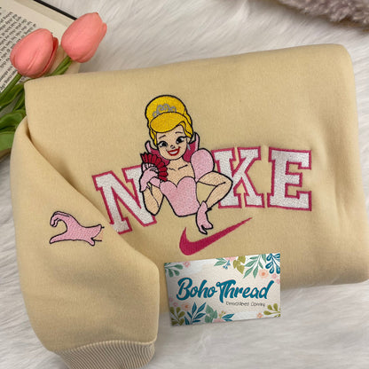 Disney Inspired Embroidered Sweatshirt, Hoodie, T-Shirt – Tiana & Cinderella Princess Design Gift