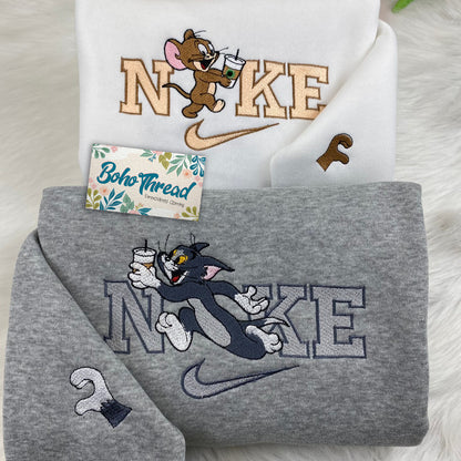 Personalized Embroidered Sweatshirt, Hoodie, T-Shirt – Tom & Jerry Cartoon Couple Design Gift