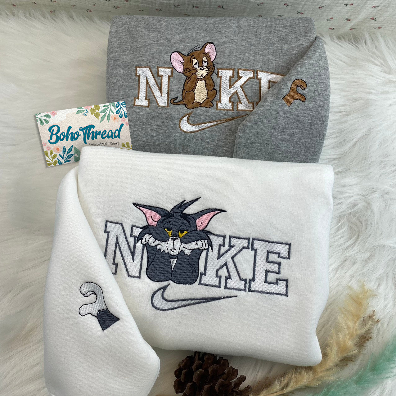 Personalized Embroidered Sweatshirt, Hoodie, T-Shirt – Tom & Jerry Cartoon Couple Design Gift