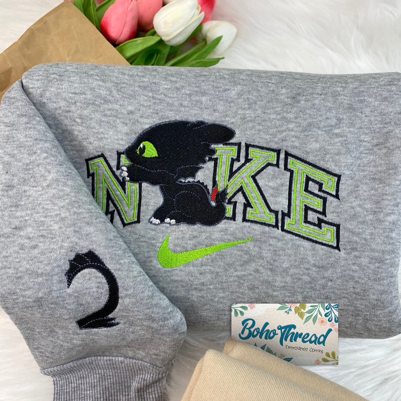 Personalized Embroidered Sweatshirt, Hoodie, T-Shirt – Toothless & Light Fury Dragon Couple Gift