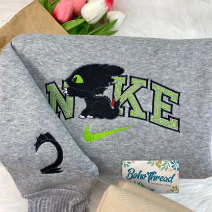 Personalized Embroidered Sweatshirt, Hoodie, T-Shirt – Toothless & Light Fury Dragon Couple Gift
