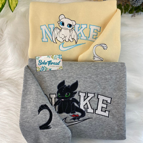 Personalized Embroidered Sweatshirt, Hoodie, T-Shirt – Toothless & Light Fury Dragon Couple Gift