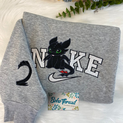 Personalized Embroidered Sweatshirt, Hoodie, T-Shirt – Toothless & Light Fury Dragon Couple Gift