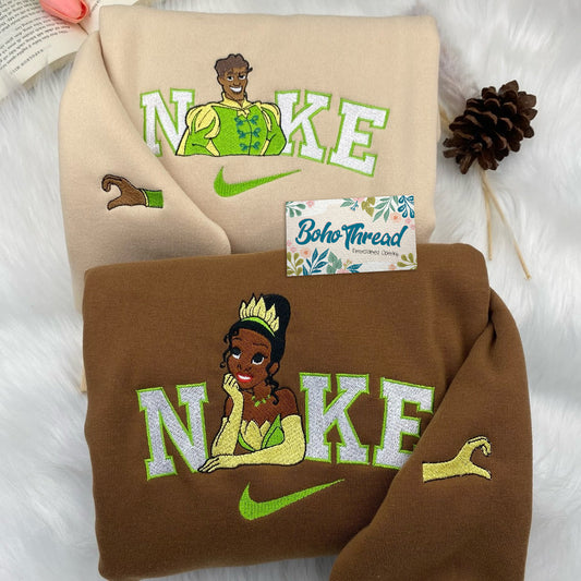 Disney Inspired Personalized Embroidered Sweatshirt, Hoodie, T-Shirt – Tiana & Naveen Fairycore Aesthetic Couple Gift