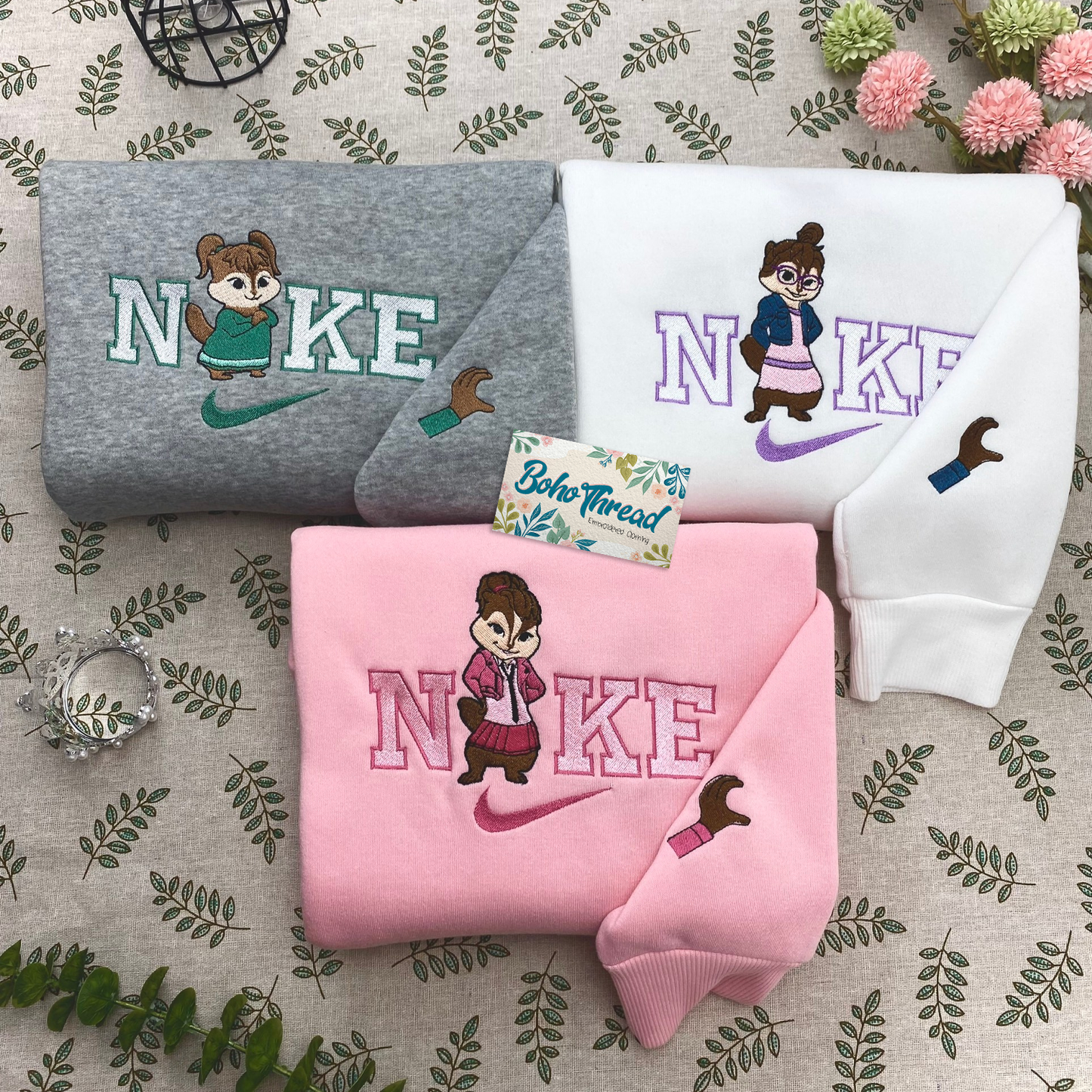 Personalized Embroidered Sweatshirt, Hoodie, T-Shirt – Chipettes Girl Characters Design Gift