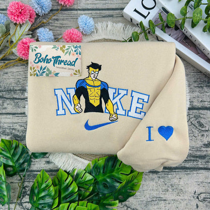 Personalized Superhero Embroidered Sweatshirt, Hoodie, T-Shirt – Invincible, Atom Eve & Omni-Man Design Gift