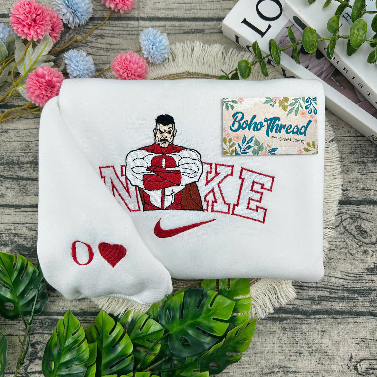 Personalized Superhero Embroidered Sweatshirt, Hoodie, T-Shirt – Invincible, Atom Eve & Omni-Man Design Gift