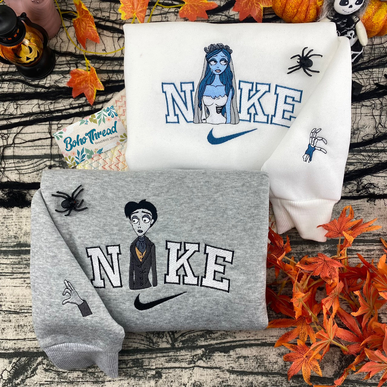 Personalized Halloween Embroidered Sweatshirt, Hoodie, T-Shirt – Victor & Emily Matching Design Gift