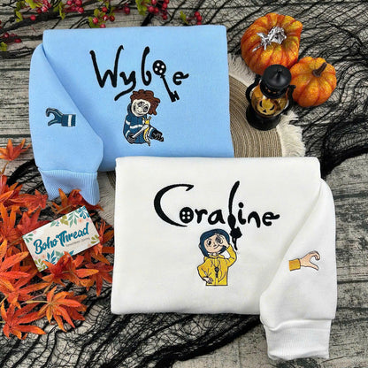 Personalized Embroidered Sweatshirt, Hoodie, T-Shirt – Coraline & Wybie Matching Design Gift
