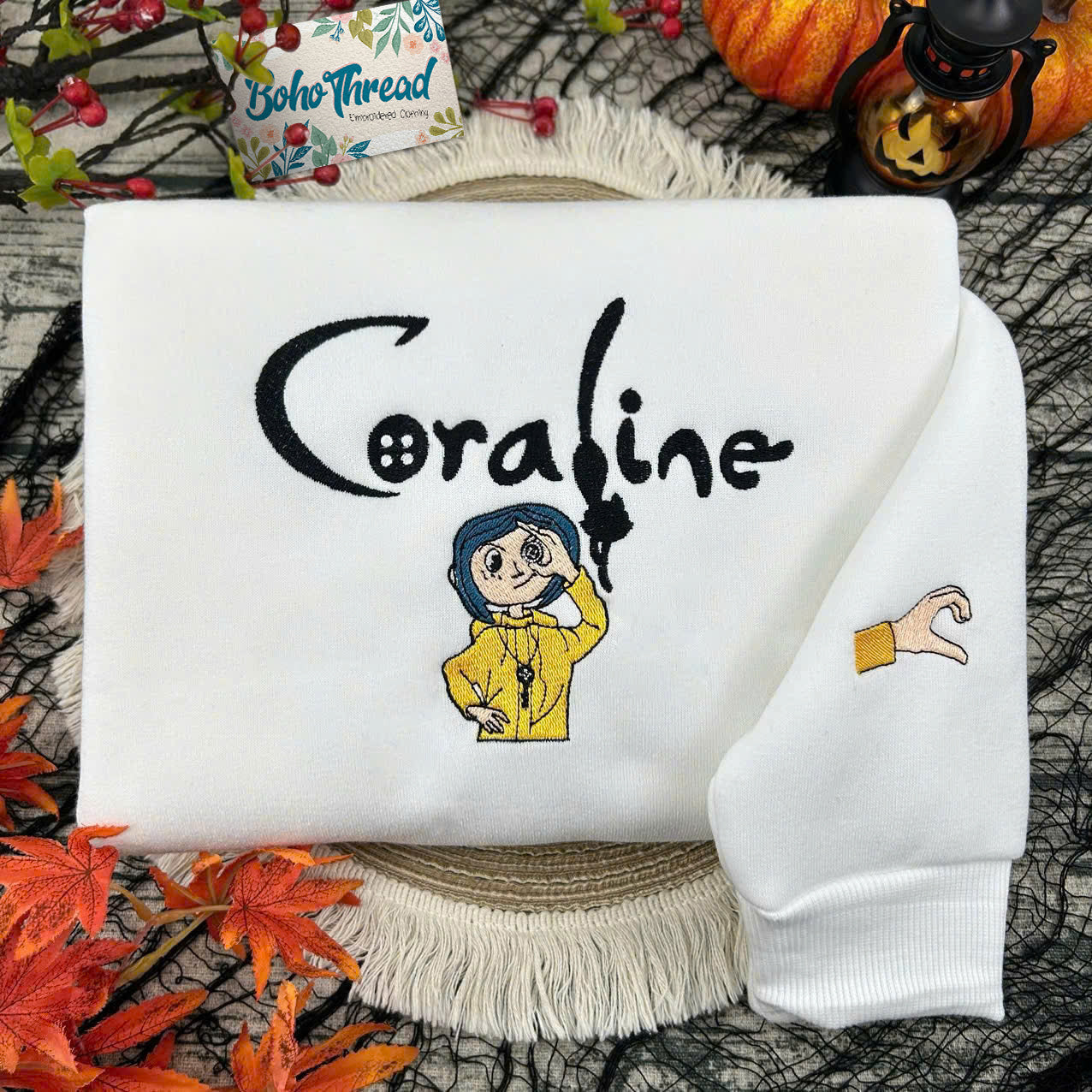Personalized Embroidered Sweatshirt, Hoodie, T-Shirt – Coraline & Wybie Matching Design Gift