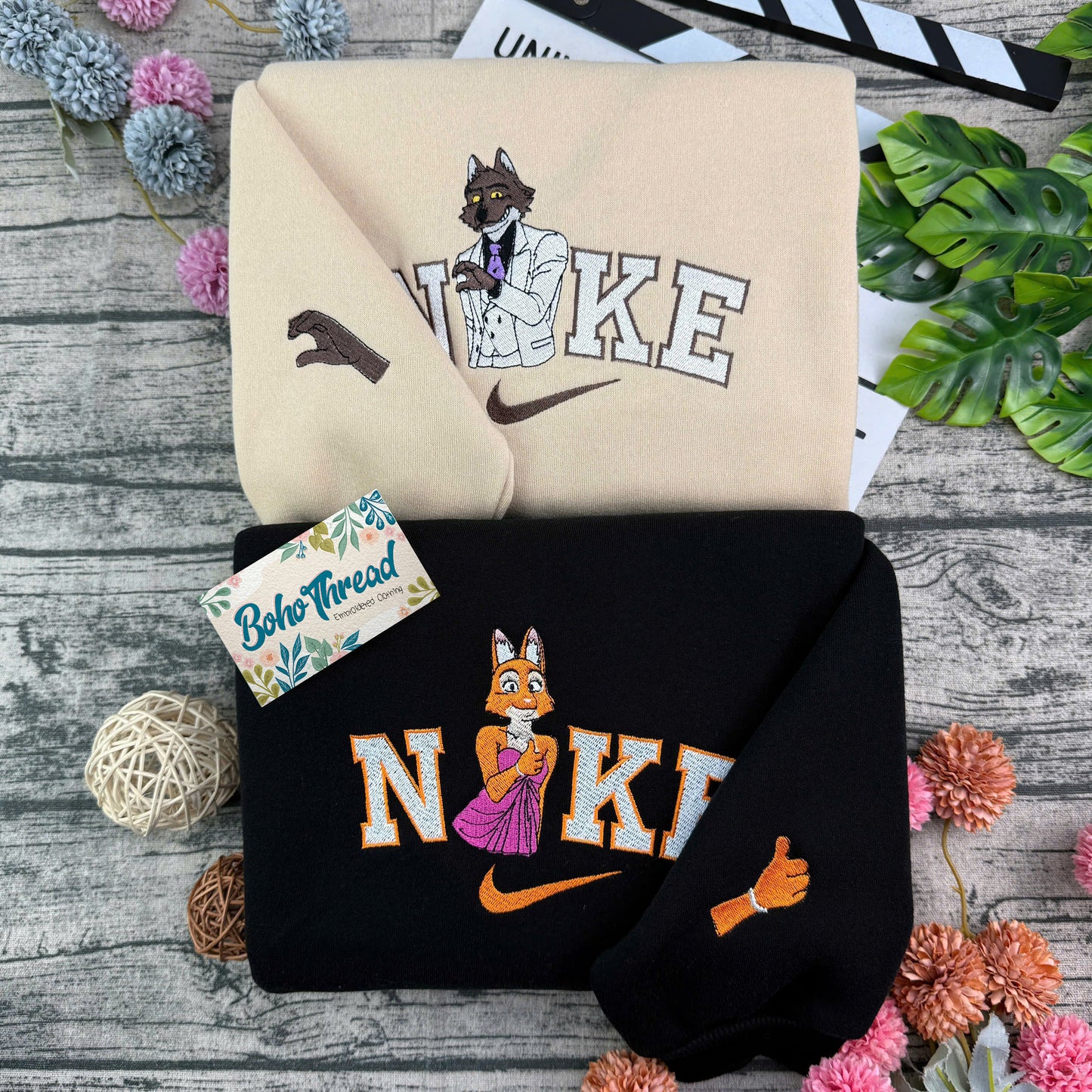 Personalized Couple Embroidered Sweatshirt, Hoodie, T-Shirt – Wolf & Fox Matching Design Gift