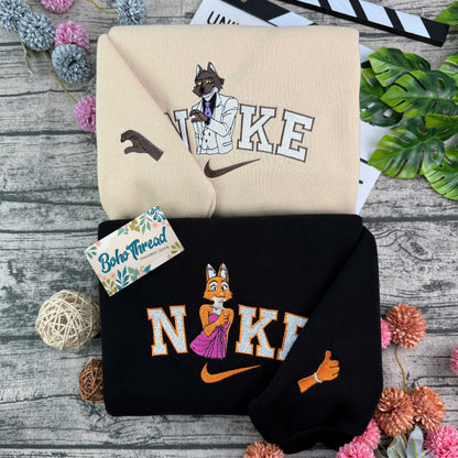 Personalized Couple Embroidered Sweatshirt, Hoodie, T-Shirt – Wolf & Fox Matching Design Gift