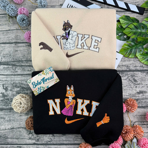 Personalized Couple Embroidered Sweatshirt, Hoodie, T-Shirt – Wolf & Fox Matching Design Gift