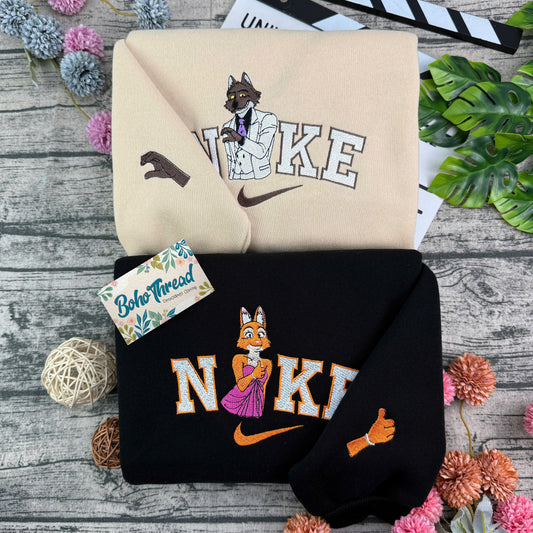 Personalized Couple Embroidered Sweatshirt, Hoodie, T-Shirt – Wolf & Fox Matching Design Gift